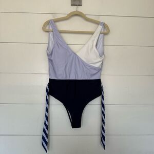 Beachsissi Women’s Large Blue Crossover Belted One Piece Swim